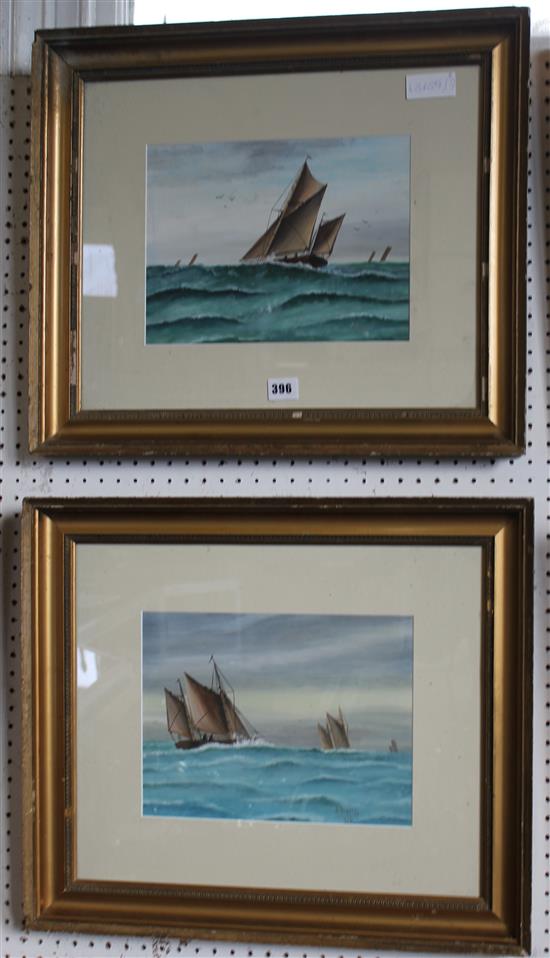 2 watercolours of sailing boats